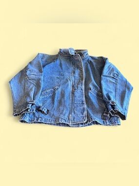 Vintage Moto Denim Jacket Blue Women’s S Buckle Biker Jacket